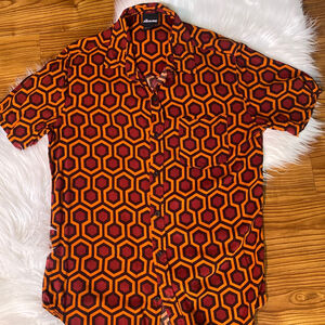 Men's The Shining Orange Red Hexagon Pattern Casual Button Down Shirt S